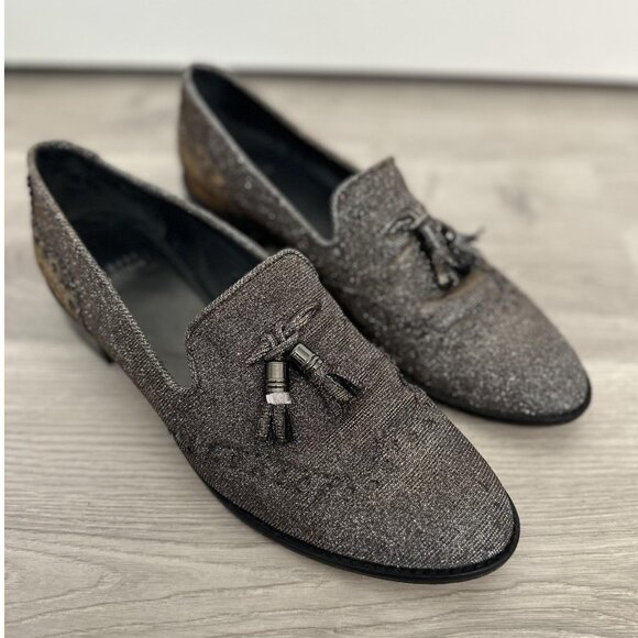 Stuart Weitzman Guything Pyrite Wingtip Tassels Nocturn Metallic Loafers Size 10 - Picture 1 of 12